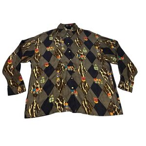Escada Silk Button Down Blouse Animal Print Crested‎ Multicolor Womens XL